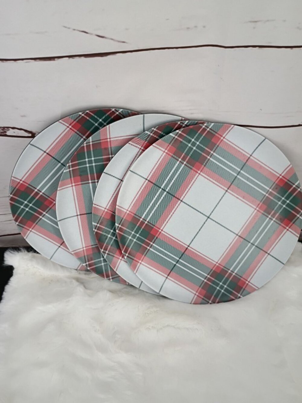 Hearth & Hand With Magnolia Plaid Dinner Plates Set Of 4 BPA-Free Bamboo Melamin